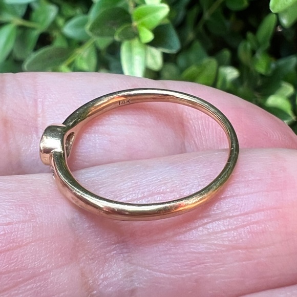 VINTAGE 14K YELLOW GOLD PEAR CUT BLUE TOPAZ DIAMOND BAND RING STACKABLE SLEEK - Picture 10 of 16